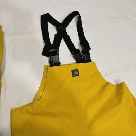 Carhartt Men's Waterproof Bib Size Medium And Jacket Size Large - Yellow READ - Picture 6 of 11